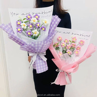 Buket Bunga Daisy Rajutan Tangan dari Benang Warna-warni, Bunga Abadi, Rangkaian Bunga, Hadiah Ulang Tahun Wisuda untuk Wanita