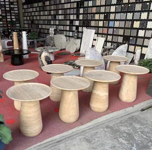 Mesa auxiliar de sala de estar minimalista moderna personalizada mesa auxiliar pequeña de travertino mesa de centro redonda de mármol - Product Image 5