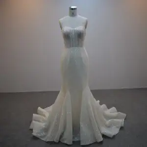 Good quality trendy Mermaid sweetheart neckline lace beaded glitter sequins bridal dress for women