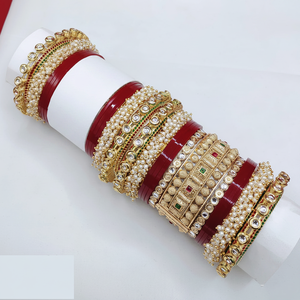 Elegant Kundan Stone and Pearl Acrylic Fine Bridal Bangles Premium Jewelry <b>Set</b> for Women Wedding and Party Wear Collection - Product Image 2