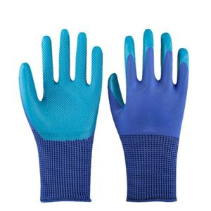 HBC قفازات عمل منقوشة مطلية بمادة اللاتكس الأزرق والبوليستر عالية الجودة لقفازات سلامة البناء للرجال - Product Image 2