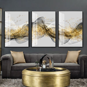 Arte de Pared Abstracto Dorado con Cinta, Paisaje, Naturaleza Muerta, Decoración del Hogar, Póster de Pájaros <span class=keywords><strong>Volando</strong></span>, Pintura Minimalista de Porcelana de Cristal - Product Image 4