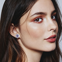 Vente en gros usine : Parure de bijoux en argent sterling 925 plaqué rhodium, avec améthyste lavande naturelle taille rose en forme de fleur, pour femme, idéale pour les soirées