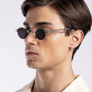 Maidis Round Metal Sunglasses Blue Mirror Lens UV400 Unisex Street Style Travel Glasses - Product Image 3
