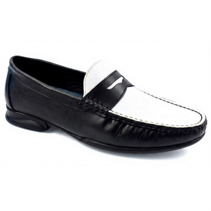 Mocassins en cuir noir et blanc pour hommes Dlords, à enfiler, avec coussin d'air, semelle extérieure en cuir véritable, anti-odeur, antidérapants, pour le bureau - Product Image 1