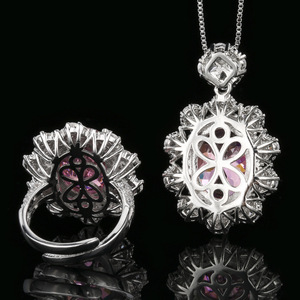 Lot de 9 bijoux en gros en cuivre, collier et bague en zircone cubique ovale taillée en nid d'oiseau 12*16mm, ensemble de bijoux floraux exquis pour femmes - Product Image 5