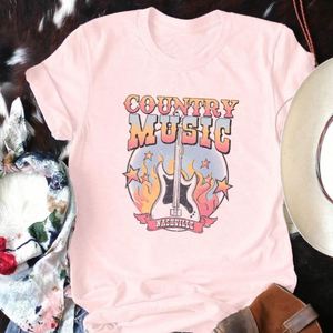 Nashville Country Music Graphic T-Shirts Women Vintage Guitar Print Loose-Fitting Casual 100% Cotton Jersey 180 Gram Short Shirt - Product Image 4