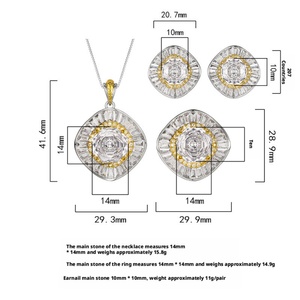 Eco-friendly Copper Gold Plated 14-10MM White Zircon Necklace <b>Earrings</b> Ring Jewelry <b>Sets</b> for Wedding for Romantic Bridal Style - Product Image 2