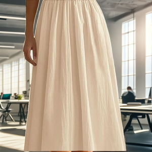 <b>Elastic</b> Waist A-Line Maxi <b>Dress</b> Chiffon Woven Solid Color Loose Fit Pleated Casual Daily Wear Floor Length Sleeveless - Product Image 2