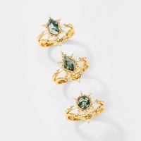 Ensemble de bagues en agate mousse en forme de cerf-volant, en argent massif 925 plaqué or 14 carats, avec halo et chevron incurvé, pour mariée