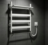 Sèche-serviettes électrique blanc minimaliste avec commande tactile, minuterie intelligente, fixation murale, accessoires de salle de bain avec plateforme de rangement