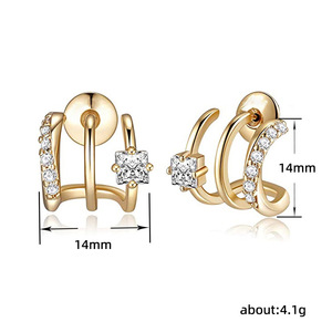 Orecchini a perno curvi a tre punte, semplici e scintillanti, stile ufficio, gioielli per le orecchie - Product Image 4
