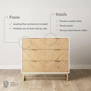<span class=keywords><strong>Commode</strong></span> à <span class=keywords><strong>6</strong></span> <span class=keywords><strong>tiroirs</strong></span> en placage de bois blanc moderne avec pieds en métal, <span class=keywords><strong>commode</strong></span> de rangement pour chambre à coucher - Product Image 5