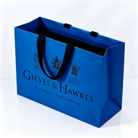 Sac en papier bleu de grande capacité avec poignées en ruban de luxe, motif gaufré personnalisé, pour emballages de cosmétiques, de maquillage et de produits de beauté
