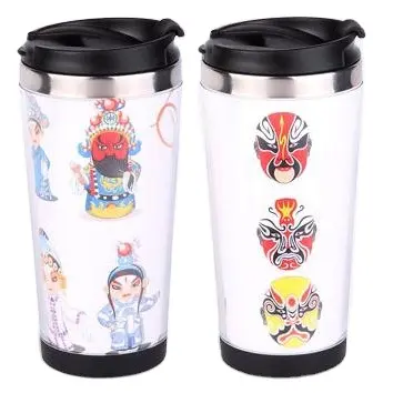 outside plastic inside steel 450ml travel mug with paper/photo insert story board cup creative double walled water bottle