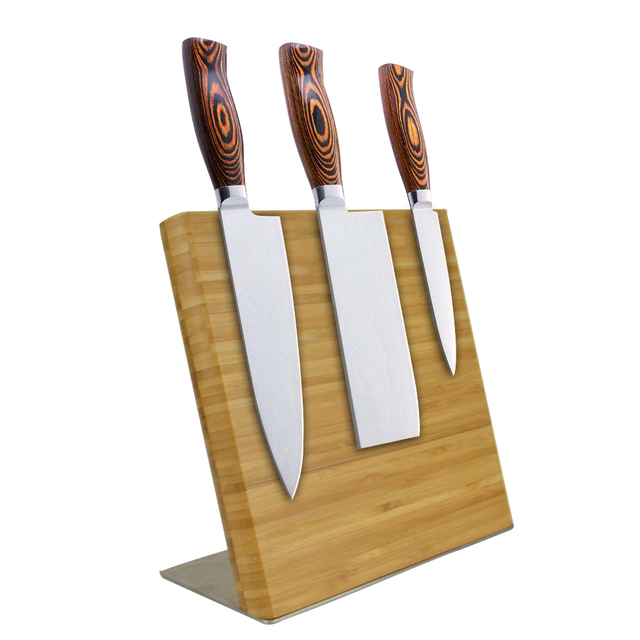 Bamboo Magnetic Knife Holder with Stainless Steel Base Acacia Wood Universal Knife Storage Organizer Magnetic Knife Block