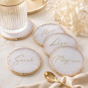 Handmade Custom Resin Agate <b>Coasters</b> With Gold Leaf Edges, Personalized Geode <b>Drink</b> <b>Coasters</b> for Coffee Table, Housewarming Gift - Product Image 6