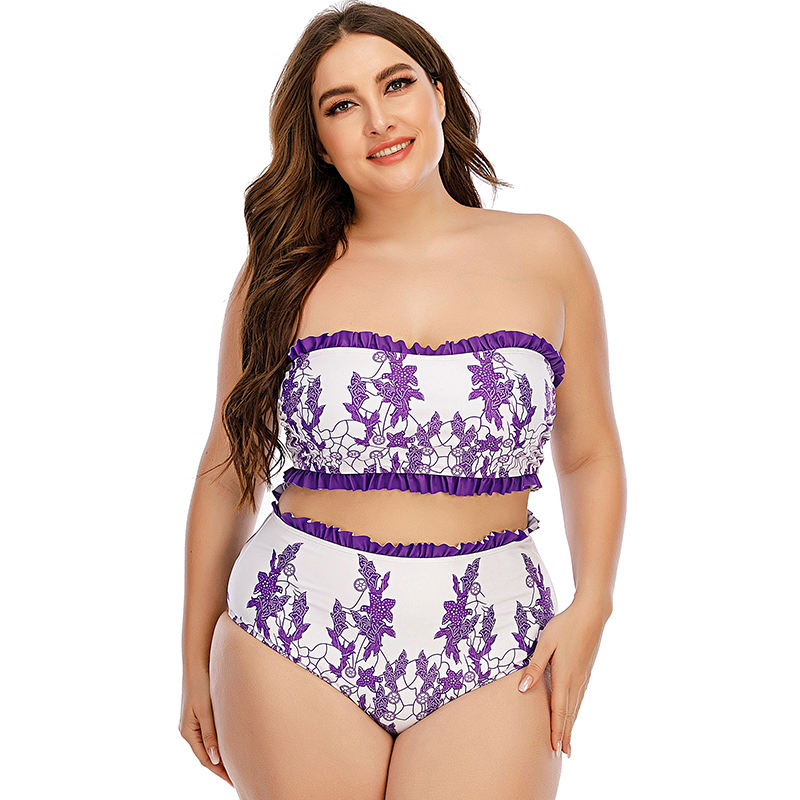 Plus Size Women Bandeau Two Piece Bikini Floral Xxxxxl Swimsuits High  Waisted Bottom Bathing Suit Push up Padded Swimwear