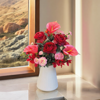 Usine directe rouge multi-têtes bouquet de soie fait à la main noël intérieur extérieur décoration mariage remise des diplômes lavable soie pâques