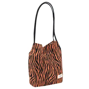 Zebra Print Cotton Shoulder Shopping Bag Canvas Hand Shoulder Bag Fashion Monogrammed Print Canvas Tote Grocery Bag