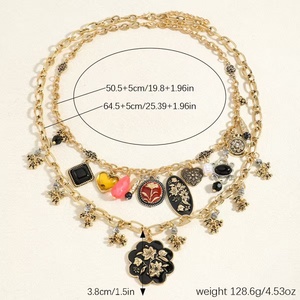 Collier double couche tendance avec pendentif cœur et fleur vintage, collier ras du cou vintage, bijoux de mode pour femme, Collar De <span class=keywords><strong>Moda</strong></span> - Product Image 6