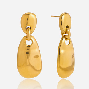 Boucles d'oreilles pendantes ovales géométriques en acier inoxydable plaqué or 18 carats, bijoux à porter au quotidien - Product Image 1