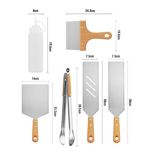 Juego de espátulas para freír de acero inoxidable con mango de madera, 6 piezas, utensilios de cocina para cocinar panqueques y teppanyaki - Product Image 2