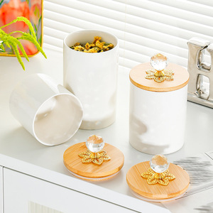 Ceramic Storage <b>Jar</b> <b>With</b> Wooden <b>Lid</b> 501-800Ml <b>Large</b> Capacity For Spices Coffee Sugar Food - Product Image 3