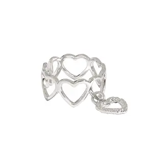 Bijoux à la mode 925 Sterling Silver CZ Plaqué Or Charme Ouvert Designer Réglable Coeur Anneaux 925 bague en argent sterling infinity