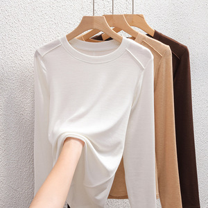 Nouveau T-shirt <span class=keywords><strong>Femme</strong></span> Printemps 2026 en Lyocell <span class=keywords><strong>et</strong></span> <span class=keywords><strong>Laine</strong></span> Spandex, Coupe Slim, Logo Uni, Anti-boulochage, Tricoté à Manches Longues - Product Image 2