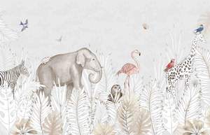 Ink <strong>Wash</strong> Animal Mural, <strong>Hand</strong>-Painted Eco-Friendly Fireproof Line Art Wallpaper for Modern Kids Room - Product Image 3