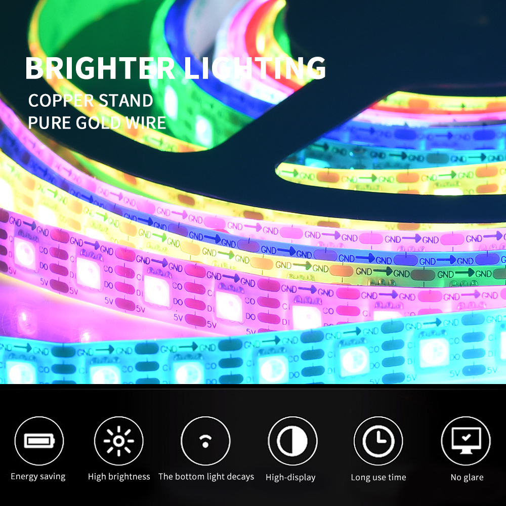 RGB LED Strip Addressable Light 5V 5050 RGB SMD Individually 48 pixels/m RGB Digital APA102 SK9822 30 60 96 144 LEDs/m