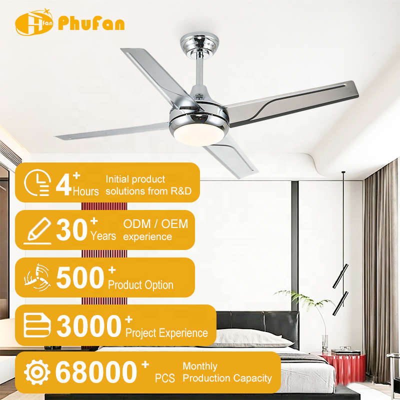 Luxury Chrome Decor Lamp 48 Inch Ceiling Fan with Light&Remote Control Dimmable LED for Domestic Living Room Bedroom Decor