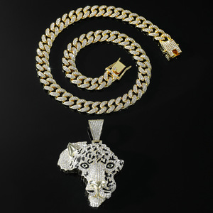 New Simple Personalization Design Geometric Shaped Leopard Head <b>Animal</b> Pendant Necklace Hiphop Mens Necklace Wholesale Jewelry - Product Image 3