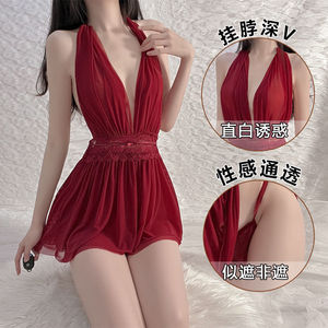 Lencería Sexy Transparente, Camisón Rojo de Chifón sin Mangas, Ropa de Dormir Suave para Mujer - Product Image 1