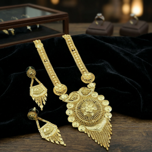 Collares largos de diseño floral tradicional chapados en oro de 14K, 18K, 24K al por mayor, joyería de moda, collares largos de oro micronizado. - Product Image 1