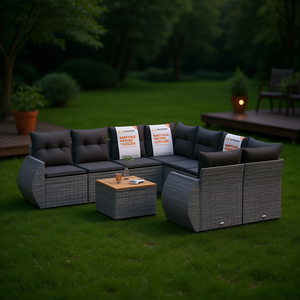 Set Divano da Giardino in Rattan Grigio PE, Arredamento Modulare da Esterno dal Design Contemporaneo con Cuscini in Schiuma ad Alta Densità - Product Image 2