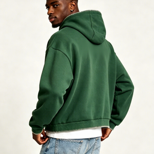 Custom Contrast <b>Stitch</b> <b>Hoodie</b> Men 500Gsm Heavyweight 100% Cotton Fleece <b>Hoodie</b> Oversize Drop Shoulder Cotton <b>Hoodie</b> for Men - Product Image 2