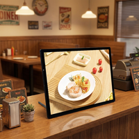 Boîte à lumière LED ultra-mince en verre pour menu, format A4/A3, cadre d'affichage lumineux de table pour restaurant, café