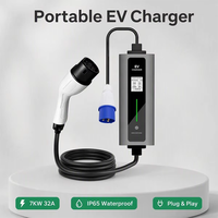 Chargeur EV portable 7kW 32A Type 2, courant réglable, station de charge Plug and Play, écran LED IP65 pour une utilisation à domicile et en voyage