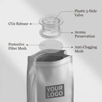 Sacs d'emballage pour grains de café, personnalisés, imprimés, refermables, en plastique, à fond carré, recyclables, en feuille, anti-lumière, avec valve de dégazage