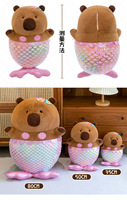 Nouvelle Peluche Sirène Capybara Personnalisée en Coton PP Anti-Stress Douce Rose Marron