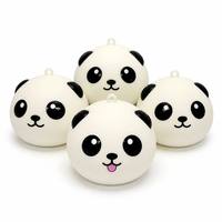 Lot de 4 jouets squishy Panda, blanc crème et noir, avec visages mignons et langue sortie, avec boucle de suspension