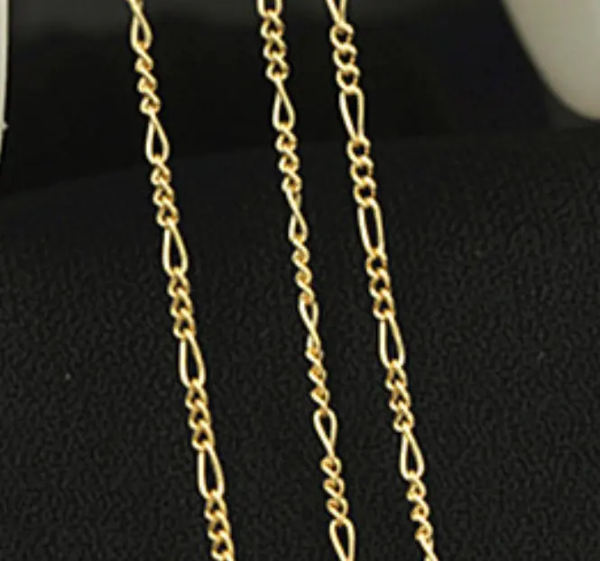 Chaîne Figaro 3 + 1 en or véritable 14 carats, multi-tailles, chaîne de collier minimaliste pour hommes et femmes, fabrication de bijoux