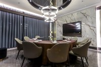 Lustre LED hexagonal moderne de luxe en verre, luminaire suspendu à plusieurs niveaux, finition dorée pour hall d'hôtel, villa, salon