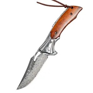 Wholesale Wood Handle Knife Pocket Folding Knives Damascus Outdoor Folding Knife