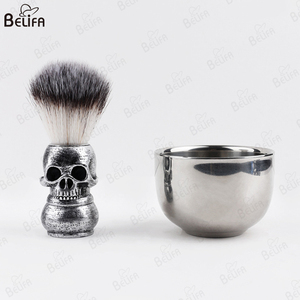 Nuevo cepillo de cuello curvo de <span class=keywords><strong>calavera</strong></span> de diseño Vintage, cómodo cepillo de afeitar de limpieza Facial de burbujas con cuenco - Product Image 6