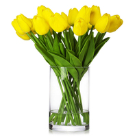 20 tulipanes PU con jarrón de cristal en agua acrílica decoración de boda adornos de flores artificiales multicolores