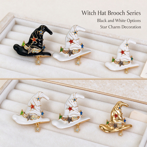 Colección de Broches Esmaltados Personalizados de Sombrero de Bruja Blanco y Negro con Pedrería de Estrella y Emblema Dorado para Ropa - Product Image 3