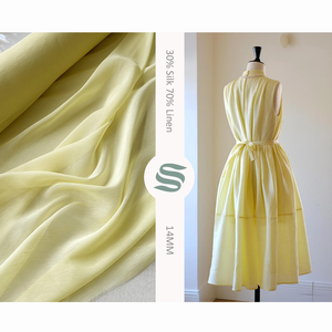 Tissu mélangé <span class=keywords><strong>lin</strong></span> et soie de mûrier 70% <span class=keywords><strong>lin</strong></span> 30% soie 14mm, texture naturelle, respirant, pour vêtements, robes, jupes - Product Image 1